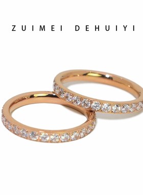 高级感排钻戒指女钛钢玫瑰金时尚个性满天星食指指环尾戒碎钻排戒