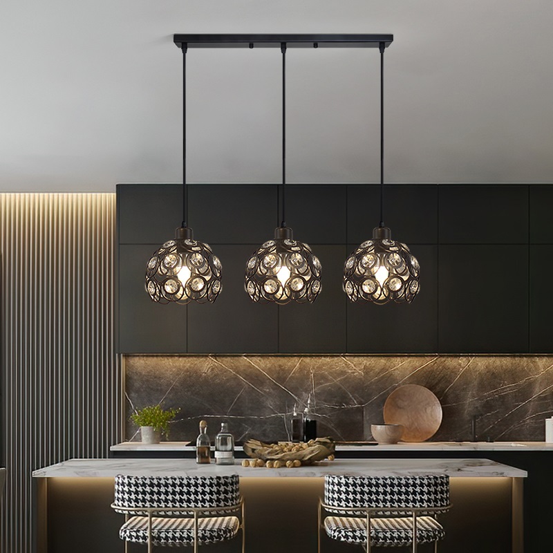 水晶餐厅吊灯三头2023新款长条轻奢现代家用四吧台饭厅餐桌小户型