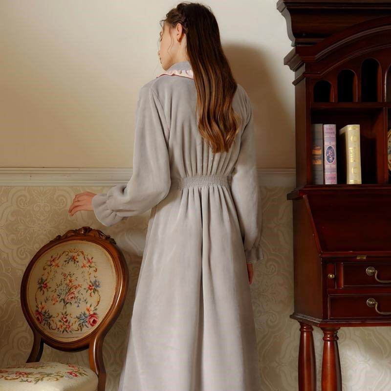 珊瑚绒睡袍女秋冬加厚加绒法式性感长款浴袍双面法兰绒睡衣家居服