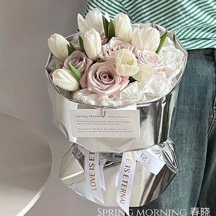 银色镜面包装纸反光纸玫瑰有钱花花束diy材料花艺锡纸鲜花包花纸