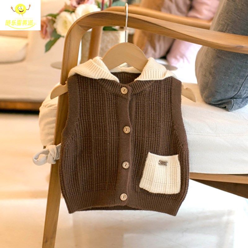 男童毛衣马甲秋装宝宝针织婴儿童毛线背心开衫外穿连帽开衫小童