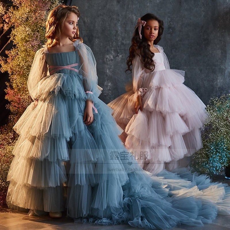 儿童森系礼服公主裙高端拖尾女童钢琴模特走秀演出服洋气生日长裙