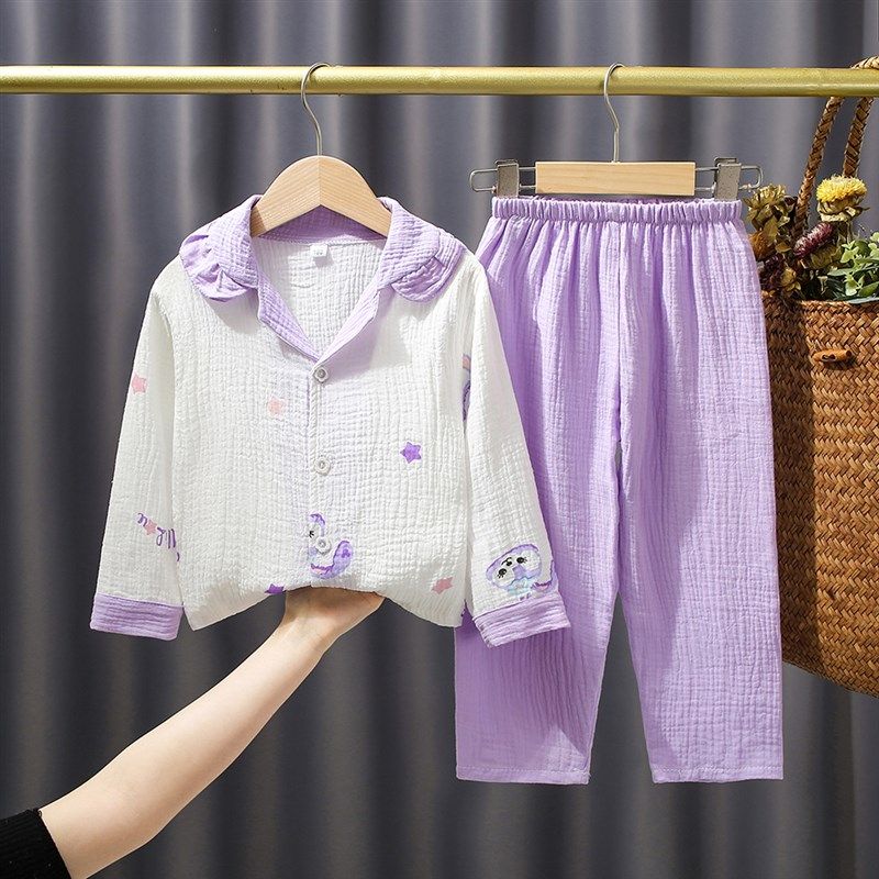 春夏中大童纯棉纱布睡衣女童男孩棉纱薄款儿童长袖短袖套装家居服,童装/婴儿装/亲子装,家居裙/睡裙,淘宝优惠券,粉丝福利购,淘宝优惠卷