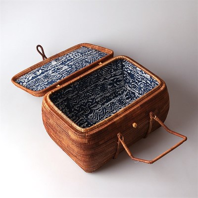 藤编收纳盒收纳筐老秋藤方提盒手工精编便携旅行茶具香道具收纳箱