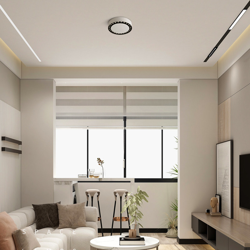 极简客厅无主灯设计圆形斗胆灯格栅灯卧室吸顶式射灯led明装筒灯