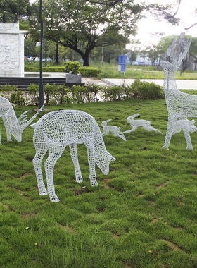 装饰镂空鹿雕塑不锈钢金属麋鹿户外园林动物景观小品草坪摆件定制