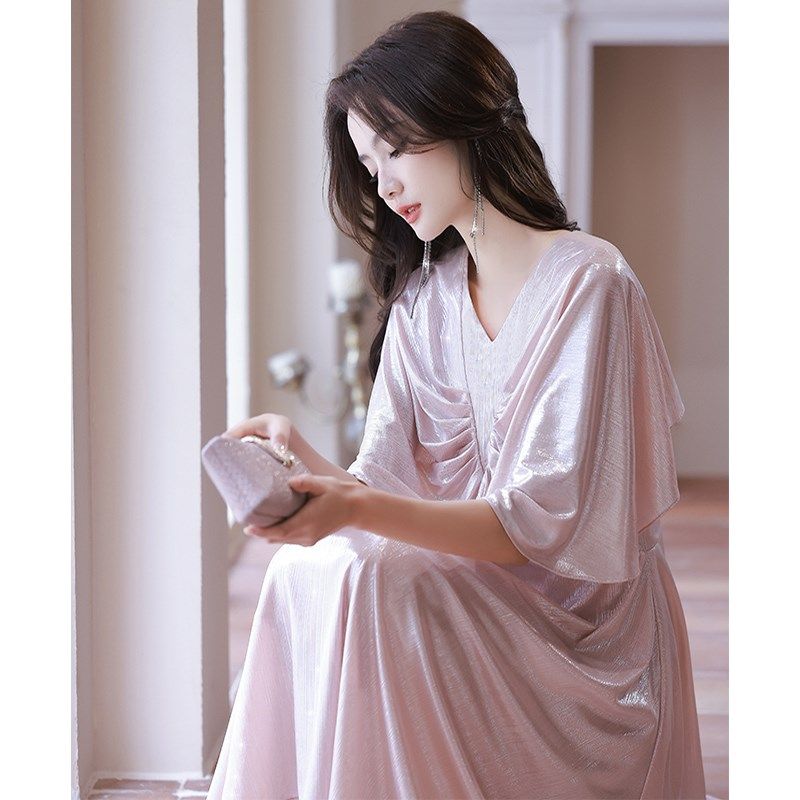 晚礼服女宴会轻奢小众高端法式高级感平时可穿订婚衣服粉色连衣裙
