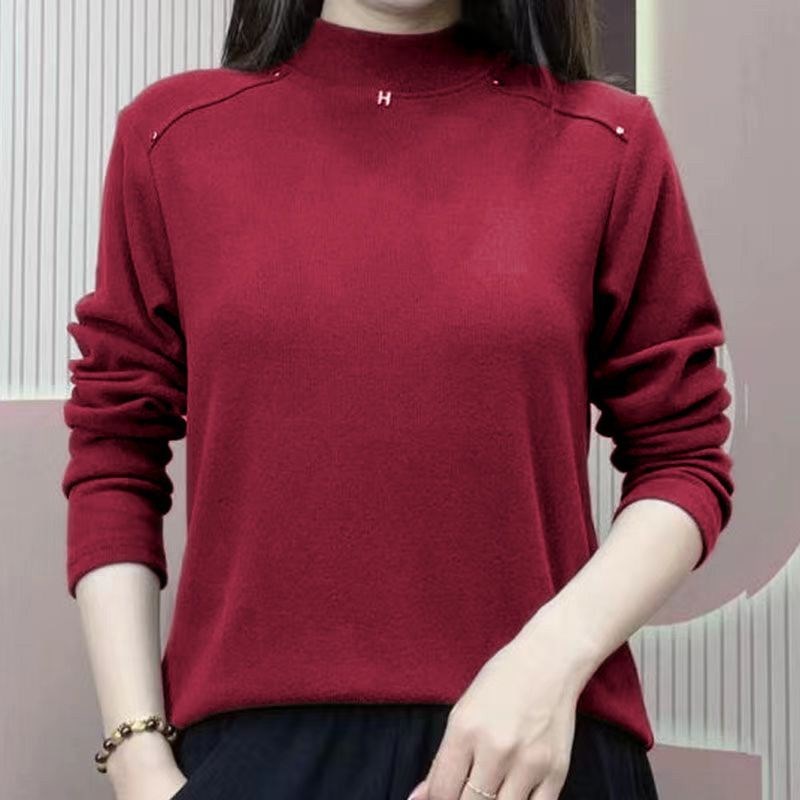 妈妈装双面德绒新款保暖打底衫女秋冬加绒半高领修身长袖t恤上衣