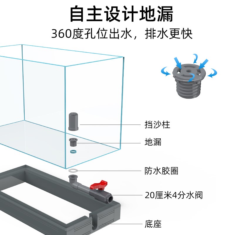 超白鱼缸大型玻璃水族箱带底排水溪流造景桌面缸懒人换水家用定制