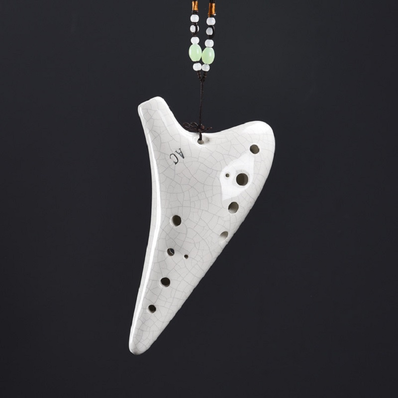 中式白瓷陶笛乐器12孔中音AC调小学生陶笛十二孔初学