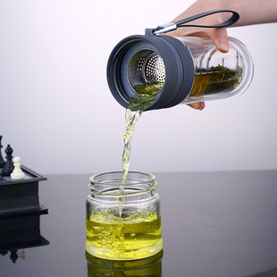 茶水分离玻璃杯大容量办公室水杯男士高档双层隔热耐高温泡茶杯子