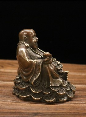 纯铜弥勒佛像汽车车内饰品笑佛办公桌面摆件佳节送礼