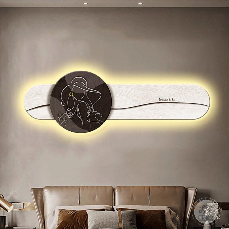 极简抽象客厅沙发背景墙画美女线条小众卧室床头装饰画LED壁灯画,家居饰品,现代装饰画,淘宝优惠券,粉丝福利购,淘宝优惠卷