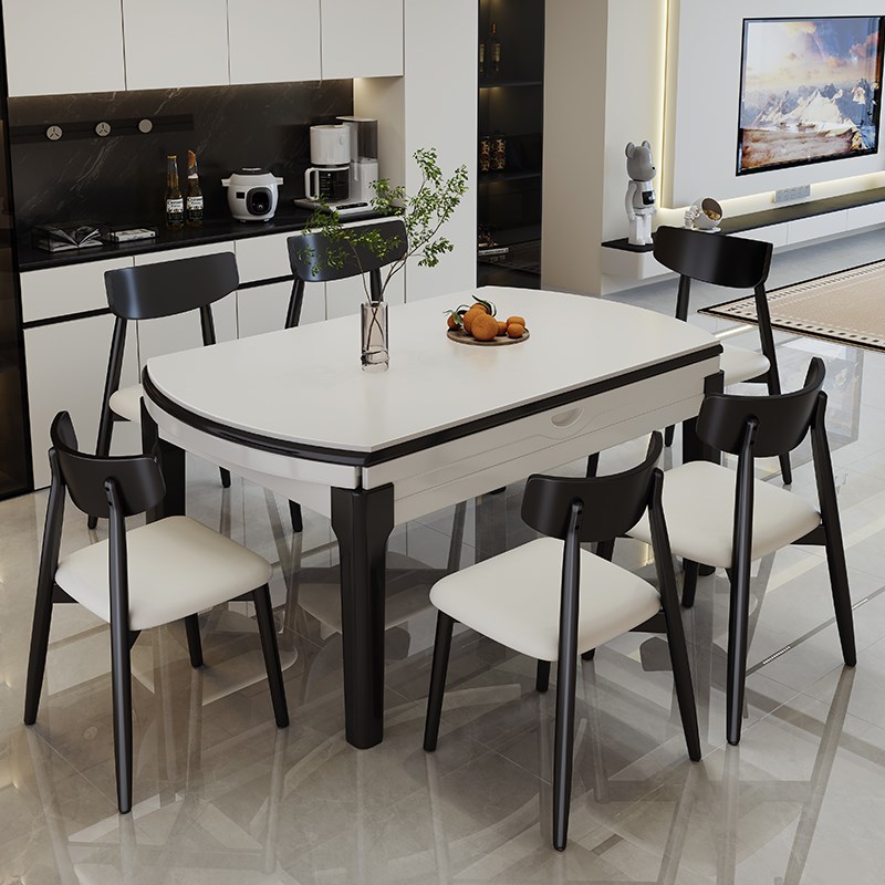 实木岩板餐桌椅组合2025新款简约小户型家用伸缩饭桌可变圆桌椅子