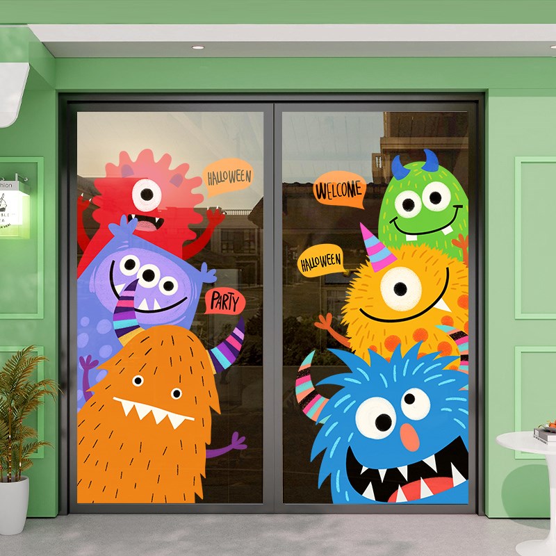 万圣节主题装饰布置贴纸静电玻璃贴幼儿园商场服装店铺橱窗窗花贴