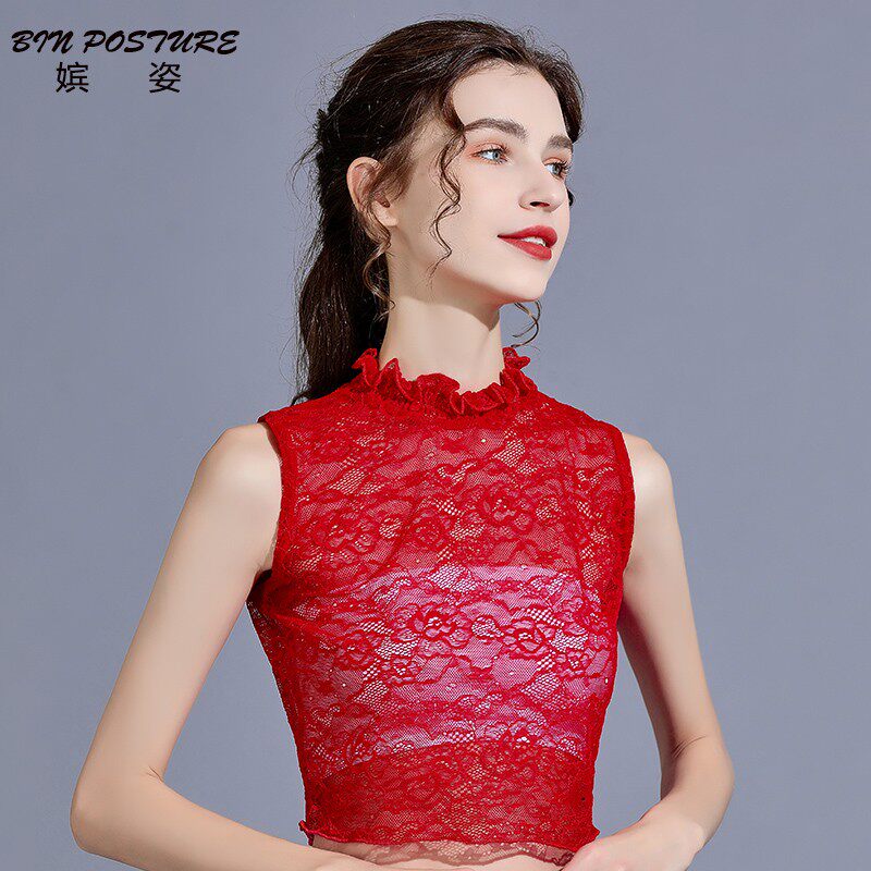 蕾丝假领子女百搭半高领气质花边配毛衣衬衫内搭背心式上衣打底衫