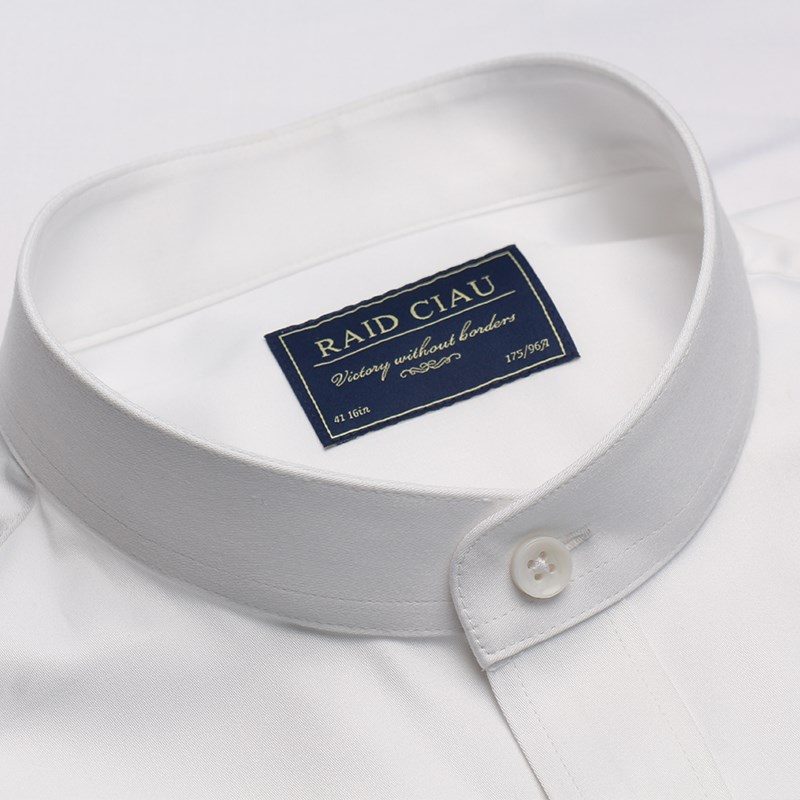 中华立领衬衫男长袖弹力白色商务免烫无领小圆领中山装男士白衬衣