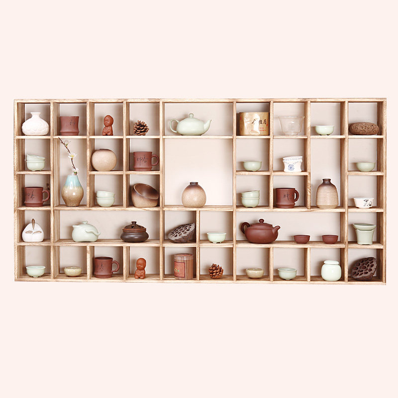 实木挂墙博古架多宝阁茶具架置物架墙壁壁挂式茶架紫砂壶展示架