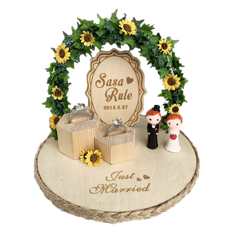 喜平方创意拱门婚礼戒托木刻字定制手工结婚戒指盒戒枕情人礼物