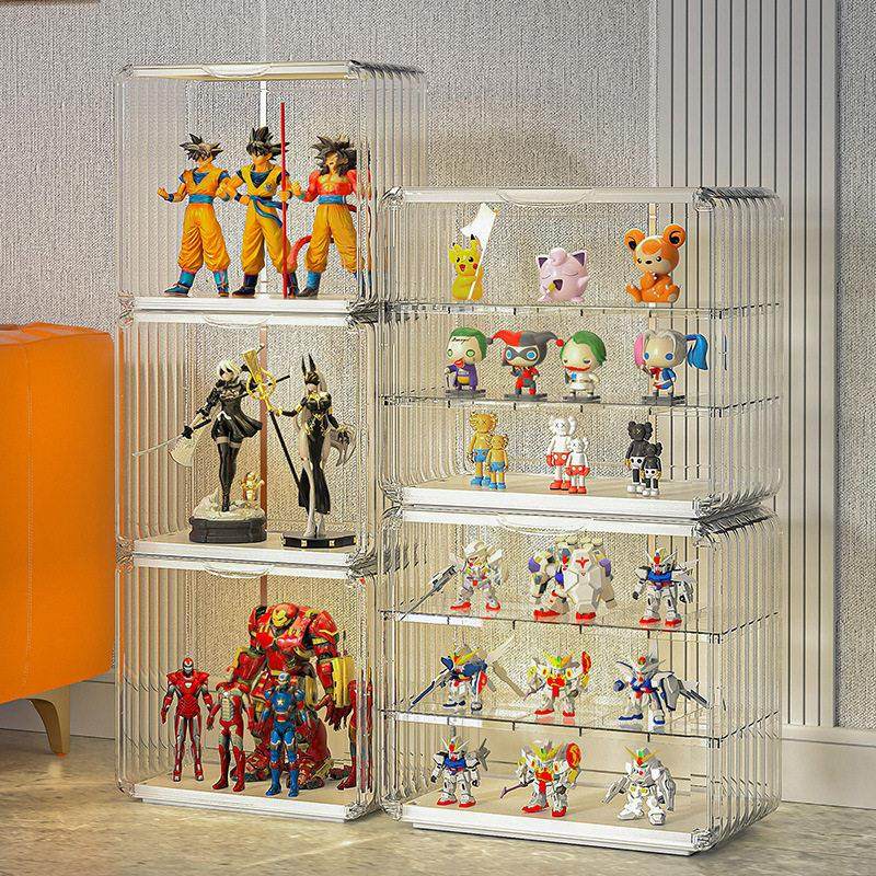 日本精工盲盒收纳展示架透明亚克力防尘泡泡玛特公仔包包手办