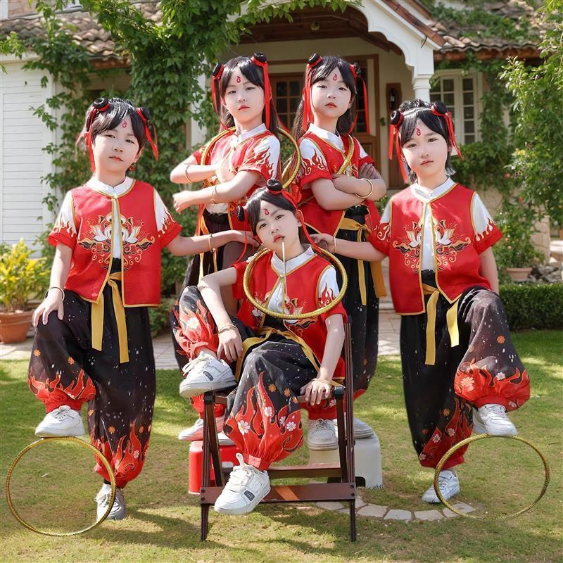 哪咤同款儿童服装小孩cos小哪吒套装舞蹈表演服幼儿园六一演出服