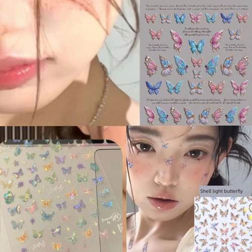 【蝴蝶贴纸脸】超级流行蝴蝶翅膀飘带贴纸彩色蝴蝶