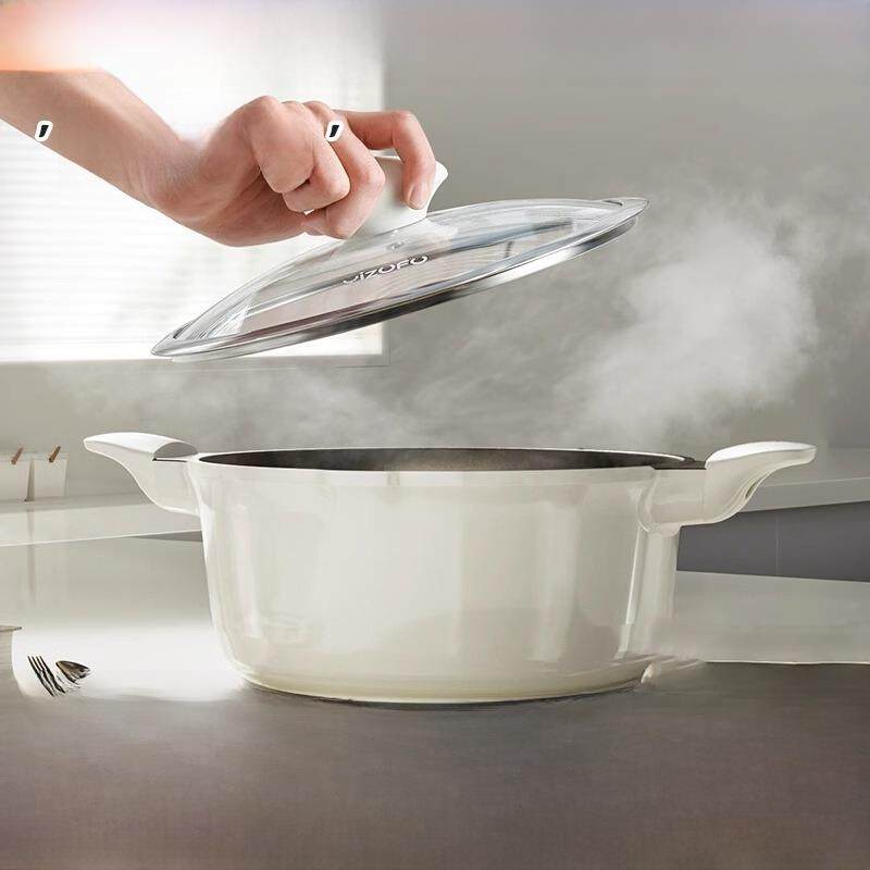 德国钛上钛无涂层新款汤锅不粘锅陶瓷双耳炖煮锅电磁炉蒸锅搪瓷锅