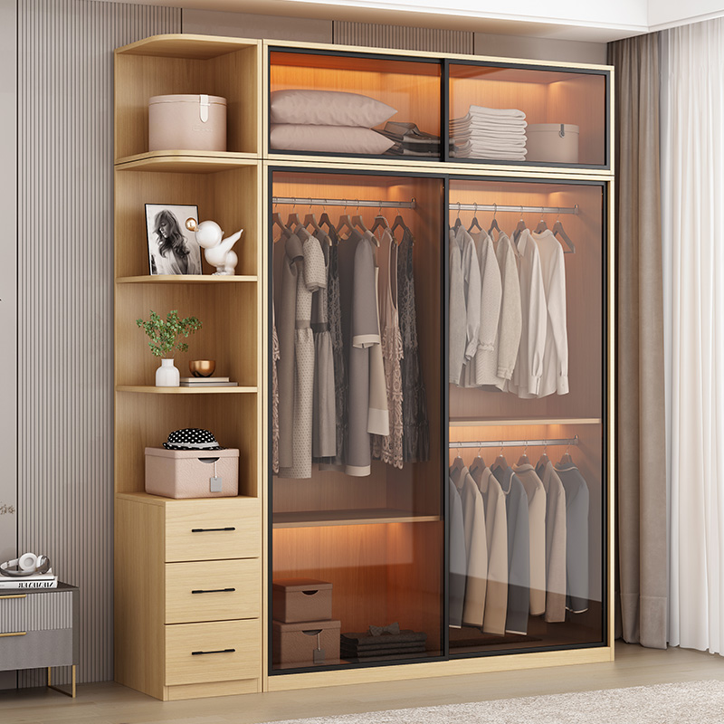 玻璃门衣柜家用卧室轻奢衣柜主卧玻璃衣柜两门衣帽间可定制衣橱