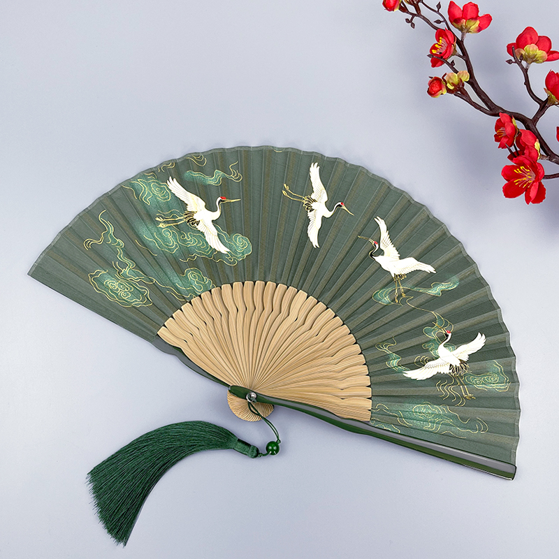 扇子古风折扇女夏竹制折叠便携小扇中国风仙鹤古装汉服旗袍舞蹈扇