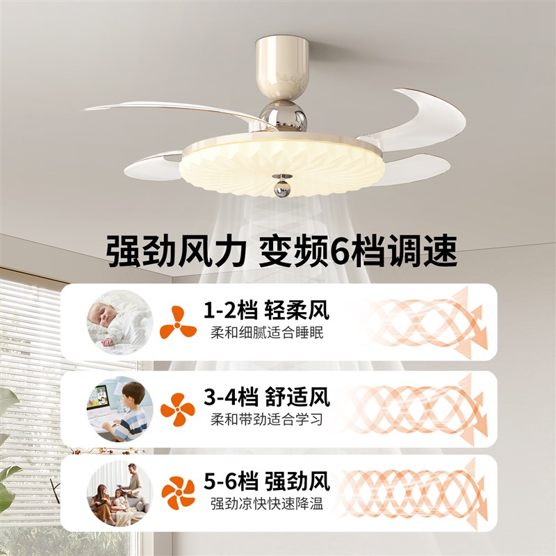 法式中复古胡桃木色电风扇灯餐厅卧室吸顶静音奶油创意吊灯具412K