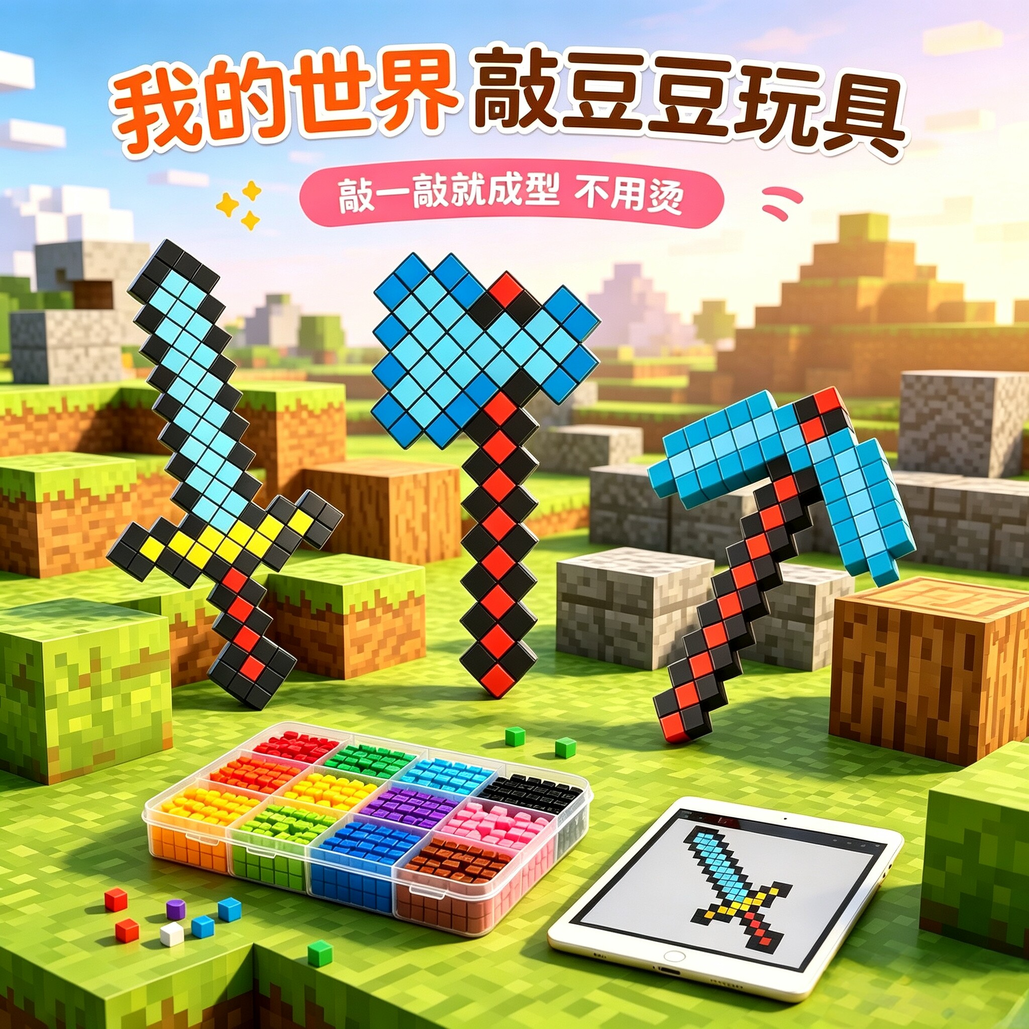 敲豆豆我的世界周边钻石剑镐图片
