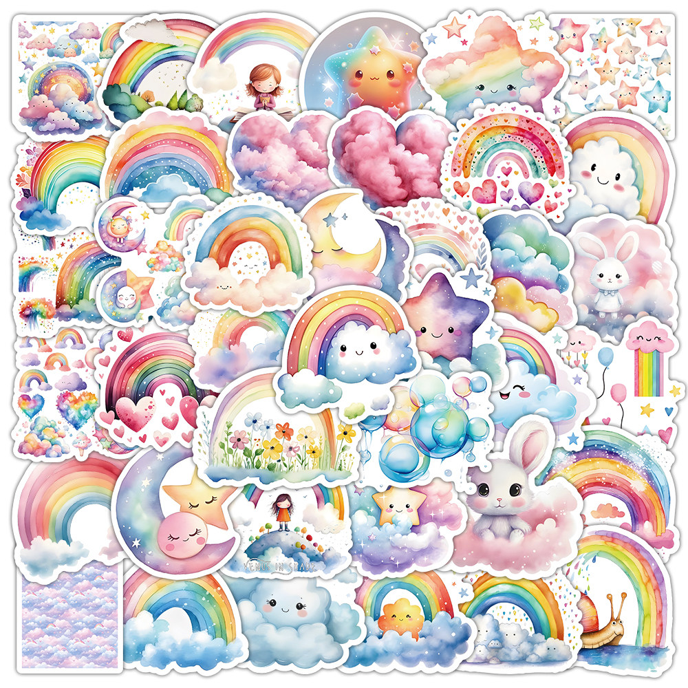 可爱彩虹云朵小星星防水贴纸