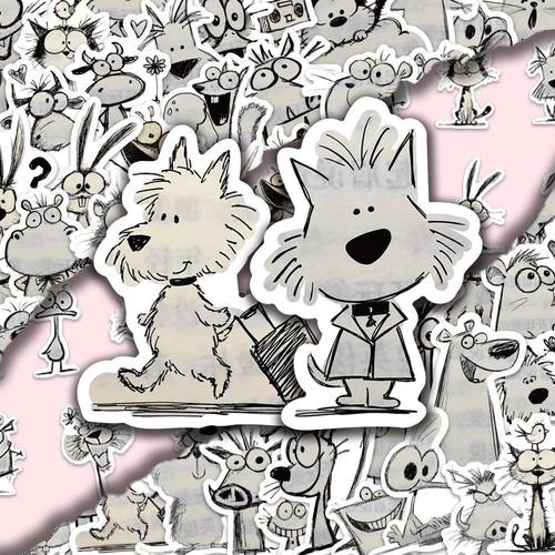 180张简笔画小动物贴纸卡通可爱创意素描手绘潦草儿童涂鸦DIY贴画