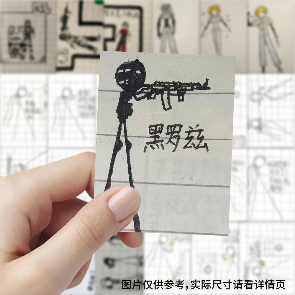 189张三角洲火柴人线条简笔画手绘人物图鉴临摹趣味创意装饰贴纸