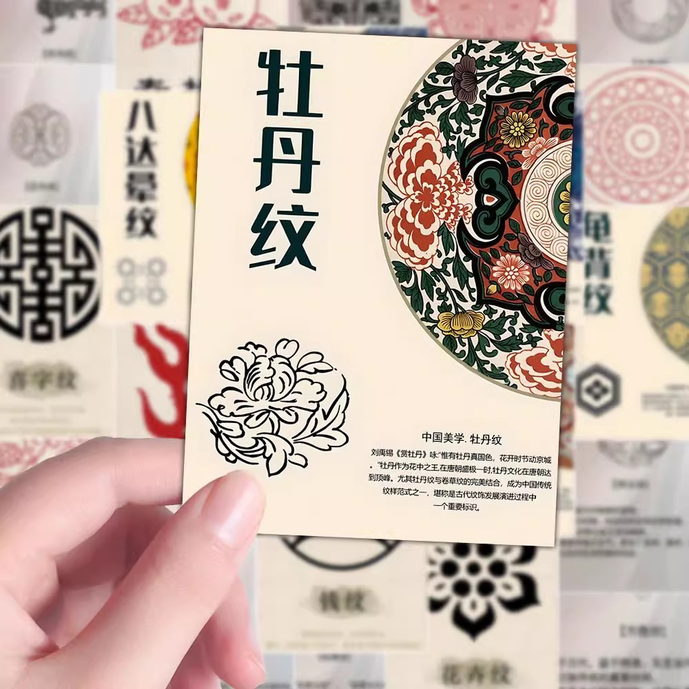 96张中国纹样介绍贴纸中国传统文化普及知识素材diy装饰防水贴画