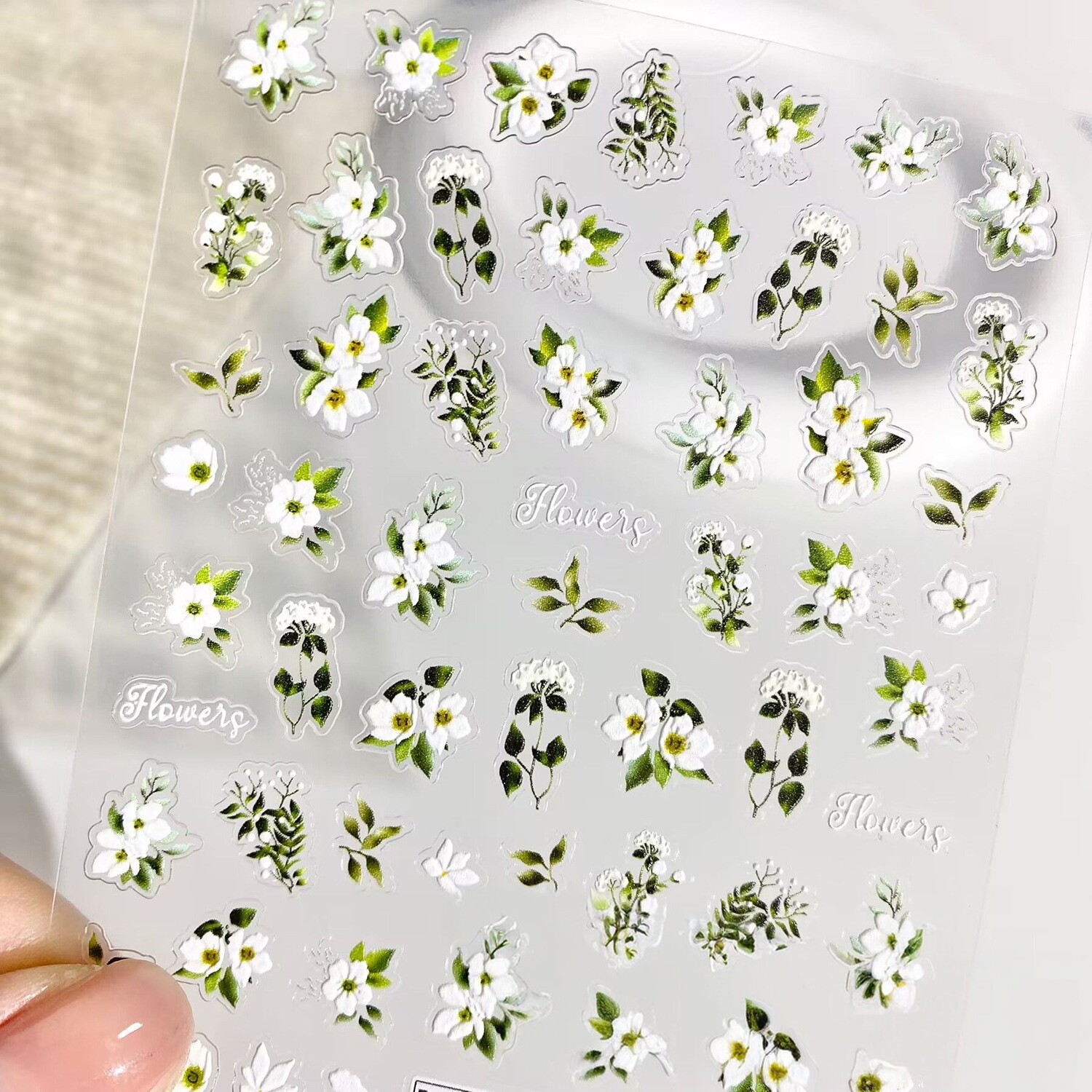 清新茉莉花立体浮雕防水美甲贴