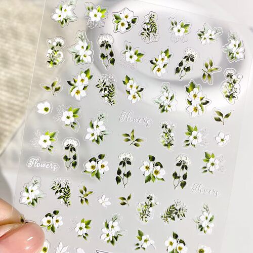 清新茉莉花立体浮雕防水美甲贴