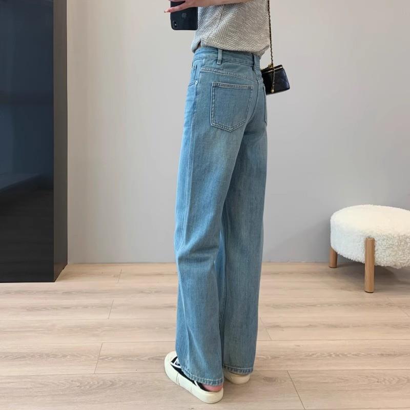 浅色窄版阔腿直筒牛仔裤女2025春夏季薄款新款小个子女士宽松裤子