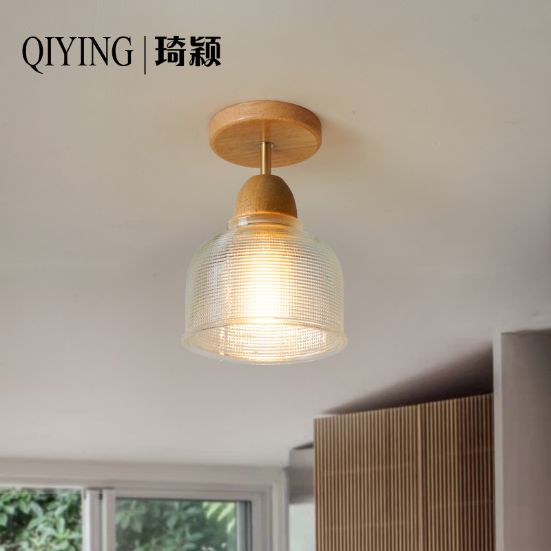 日式中古风感应阳台灯入户门厅过道走廊衣帽间飘窗侘寂实木吸顶灯