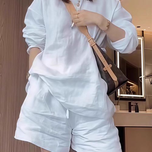 加码女性2025夏季新修身时尚休闲套装胖姐姐宽松短袖短裤两件套