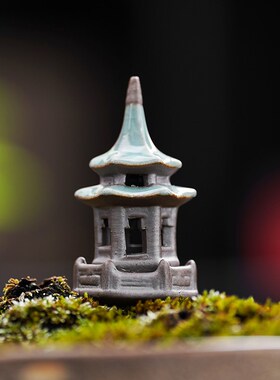 复古中式小亭子小塔国风摆v件假山流水微景观园艺花卉盆景造景摆