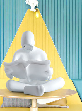 样板间人物雕塑看书者摆件欧式家居客厅玄关书房抽象玻璃钢艺术品