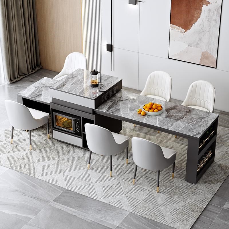 岩板岛台餐桌一体家用轻奢现代可伸缩移动拉伸多功能客厅厨房岛台
