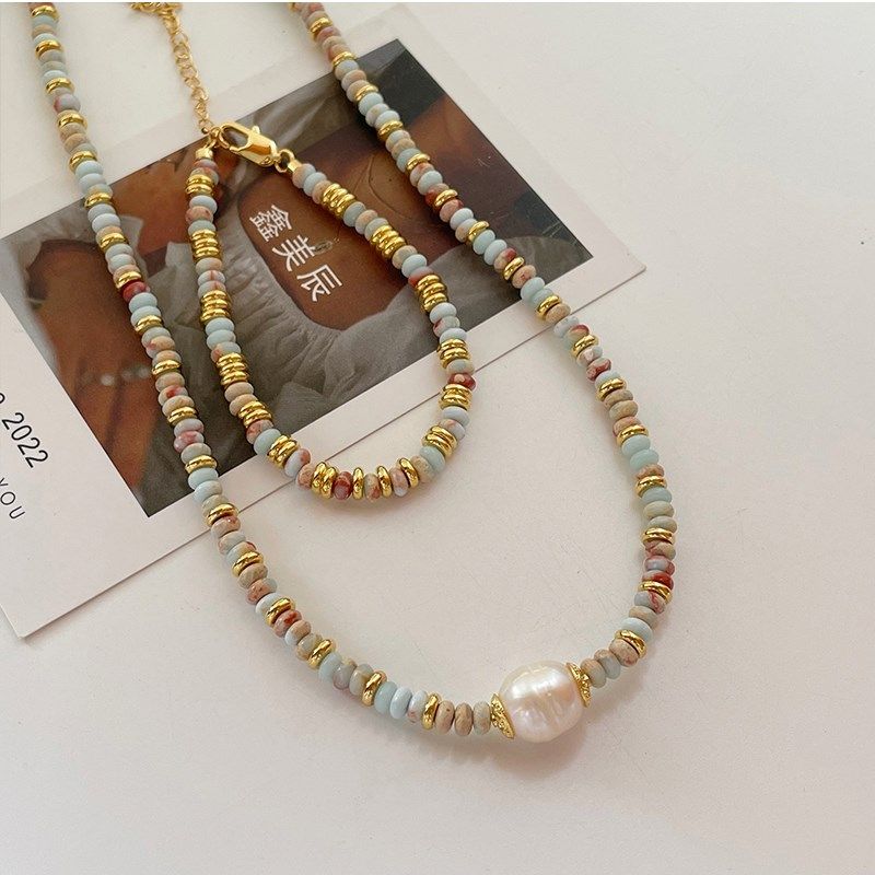 2024新款法式项链手链套装天然石淡水彩色珍珠串珠颈链小众锁骨链