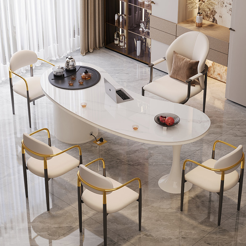 奶油风岩板茶桌椅组合轻奢现代高级感美容院接待桌高端阳台泡茶台,住宅家具,家用茶台/茶桌,淘宝优惠券,粉丝福利购,淘宝优惠卷