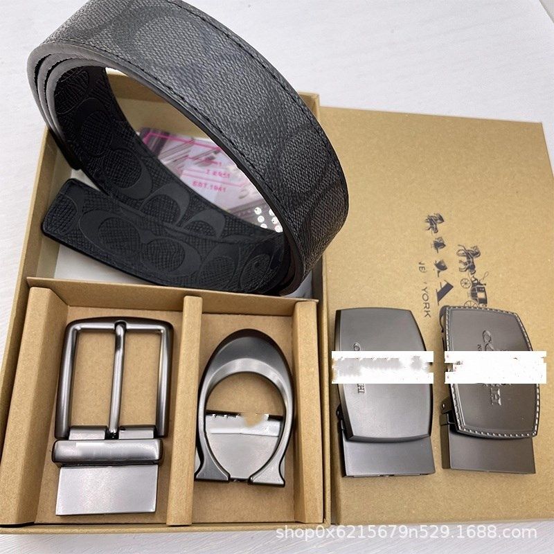 新款蔻家双扣皮带男士C扣布纹带身商务休闲腰带裤带现货