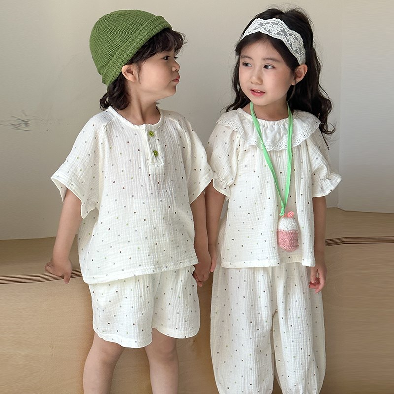 儿童睡衣夏季薄款男女童A类纯棉纱布2025新款宝宝短X袖家居服套装