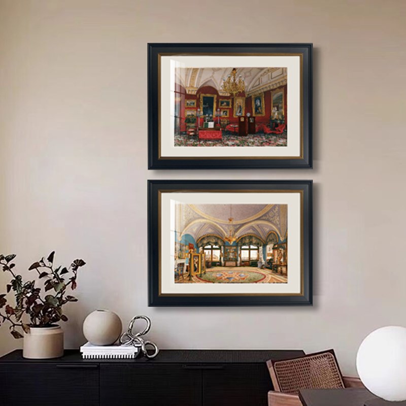 美式复古客厅装饰画欧式宫殿入户玄关挂I画卧室床头酒店建筑油画图片