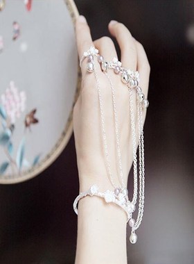 花式采耳舞蹈人气铃铛手链古装民族风手链戒指一体链