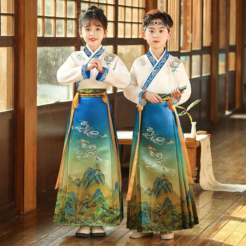 儿童马面裙女童冬装202r5新款汉服男童国学服演出服男孩中国风唐